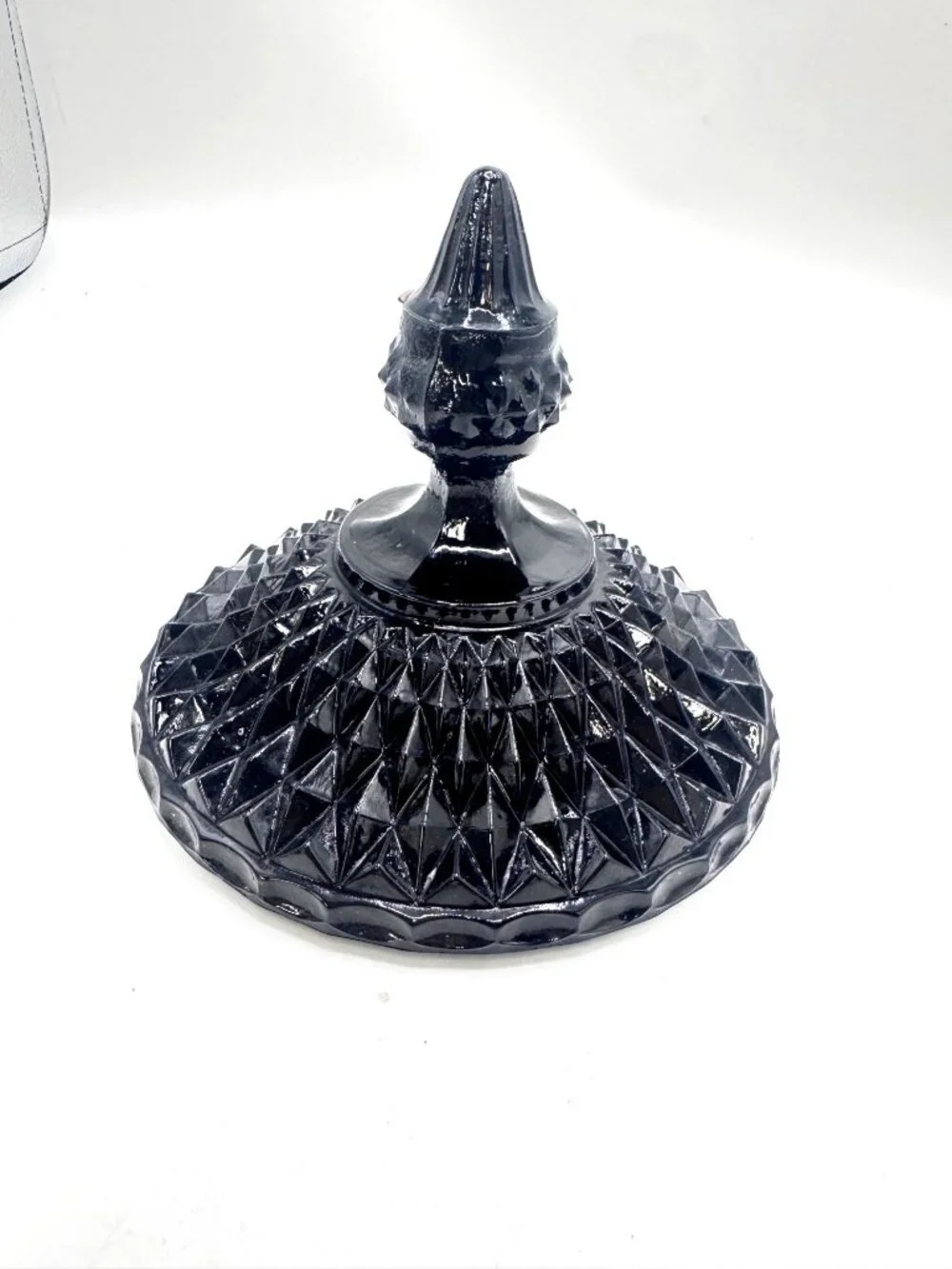 Vintage Lid ONLY Indiana Glass Diamond Point Cameo Black Pressed Glass. 6